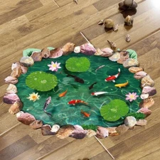 BIBITIME 3D Floor Stickers Stone Pool Lotus Flower Fishes Wall Decal Room Decor