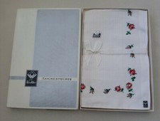 2 Winkler Taschentücher Damen  Rosenaufdruck rot/blau Vintage 70-er Baumwolle 