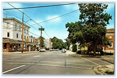 c1960 Main Street Looking North Business District Pennington New Jersey Postcard