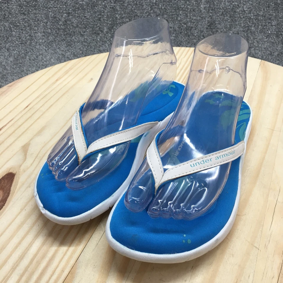Under Armour Flip Flops Youth 5Y Blue White Form Thong Slip On Foam Faux Leather - Image 3 of 4