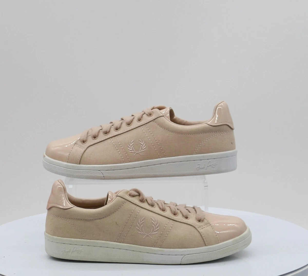 FRED PERRY LADIES UK 5 EU 38 PINK CANVAS PATENT TRAINERS TRAINERS NUDE GR