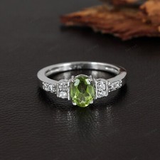 Peridot and Cubic Zircon 925 Sterling Silver Handmade Gemstone Ring Gift for Her