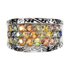 925 Sterling Silver Round Sapphire Natural Gemstone Jewelry Size 7.5