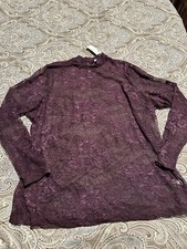 Lane Bryant Sheer Lace Floral Long Sleeve Top Purple NWT 18/20