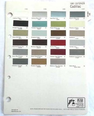 1981 CADILLAC R-M  COLOR PAINT CHIP CHART ALL MODELS ORIGINAL 