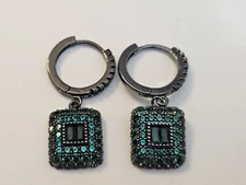  Gorgeous Green Square CZ Dangle RoundMid Moder Huggie Hoop Earrrings 