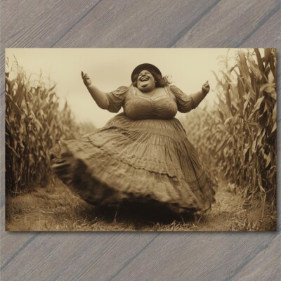 Art Print Laughing Woman Corn Field Dress Nostalgia Country Halloween Retro BBW