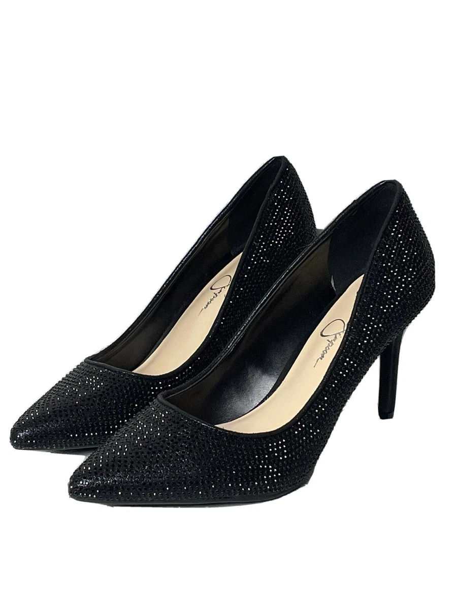 Jessica Simpson Black Rhinestone Pointed Toe Pumps Size 8