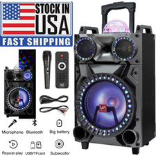 12" Portable Bluetooth Speaker Karaoke DJ PA System with LED Light Subwoofer Mic