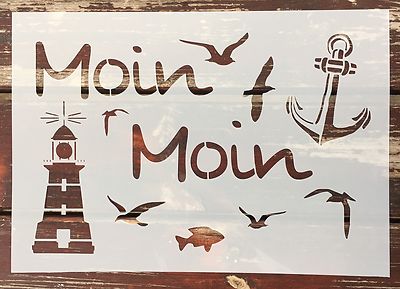 Shabby Chic Schablone Farbe Moin Leuchtturm Maritim Kiste Schild Nostalgie Stoff