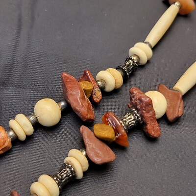 Vintage Boho Tribal Belt Double Layer Natural Stone Bone  display picture 3