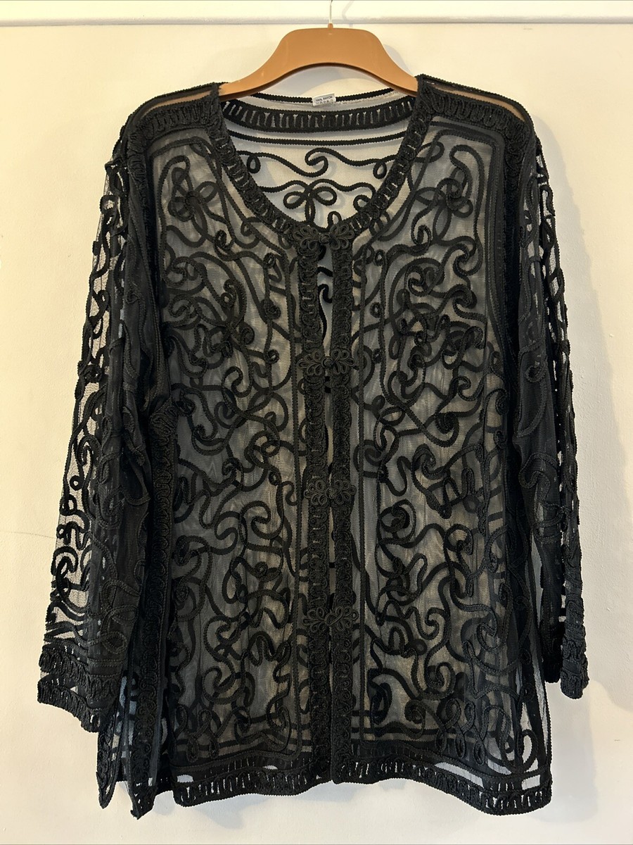 Black Sheer Cardigan Evening Jacket Black Cruise Large XL XXL
