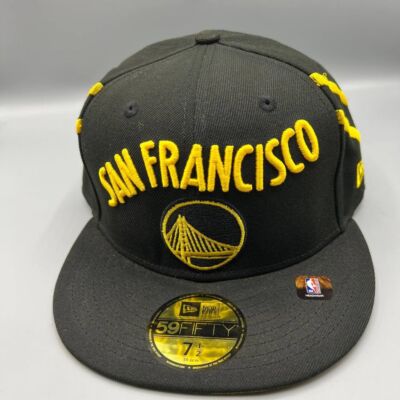 Golden State Warriors Hat Men 7 1/2 Black Yellow 59Fifty New Era Fitted Cap New