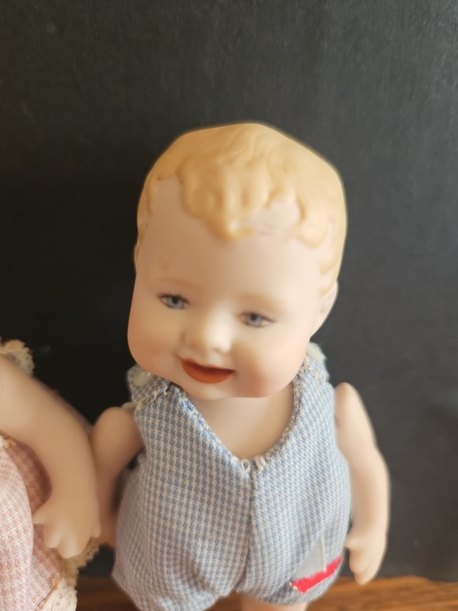 Artist Lorraine Defeno All Bisque Bonnie Babe Doll Pair 4 1/2