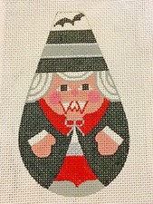 Hand Painted Needlepoint Canvas 18 Ct. HALLOWEEN WITCH ORNAMENT IN BLACK SUIT