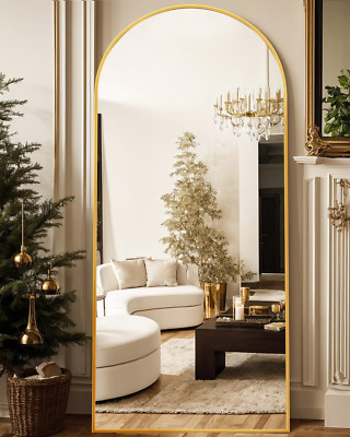 Gold Arched Full Length Mirror 76''x34'' - Freestanding & Wall Mounted