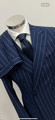 Blue pinstripe Cerruti 1881 double breasted super 150 wool suit
