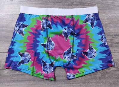 Cat Underwear Adult Large 36-38 Tie Dye Hypnotic Kitty Cat Boxer Briefs Mens