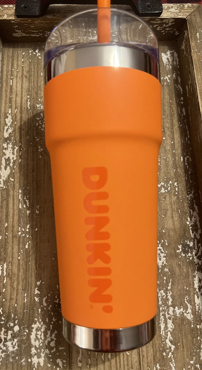 DUNKIN DONUTS 24 Oz Insulated Stainless Steel Travel Tumbler Mug Orange  New