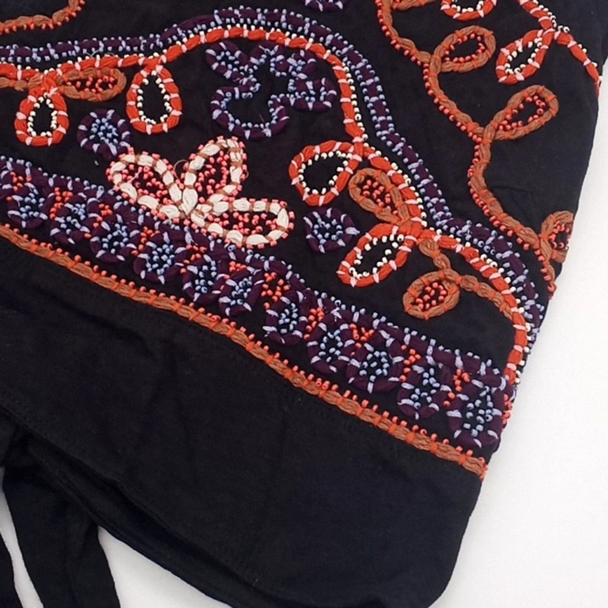 Free People Top Womens Large‎ Goa Embroidered Beaded Crop Halter Blouse Black L