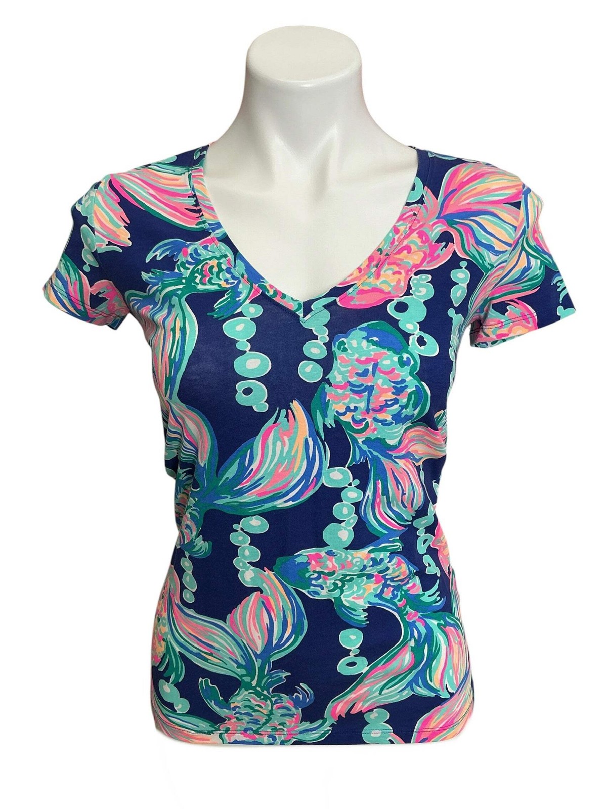 Lilly Pulitzer Michele V Neck Top True Navy Going Coastal - Size XS
