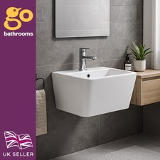 Wall Hung Sink Rectangular White Ceramic Bathroom Wash Basin Easy Clean 57cm