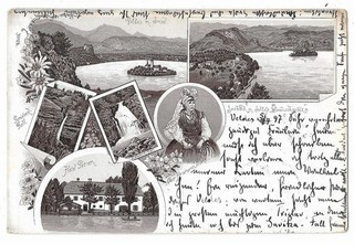 Slovenia Seebach (Mlino) litografia con hotel "PETRAN" 1897 con austriaco marca gel