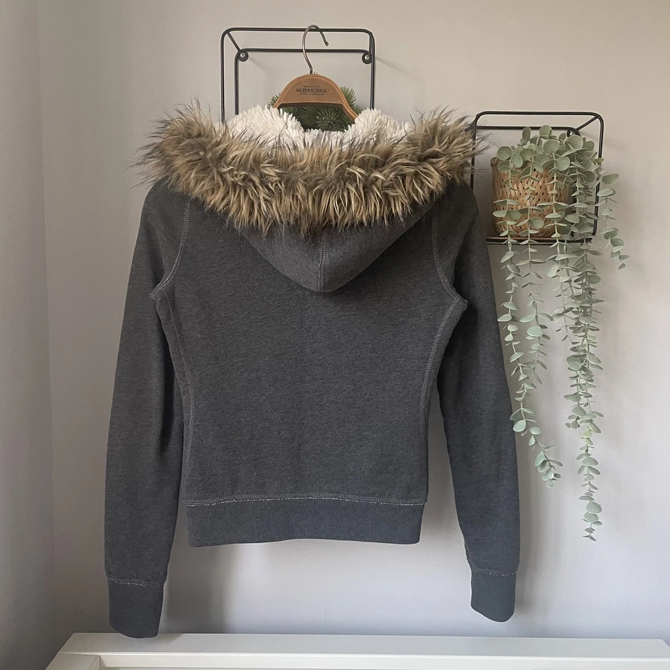 Sudadera con Capucha Abercrombie & Fitch Gris Sherpa Forrada Cremallera Completa Imitación Piel Capucha Para Mujer’s XS Foto 4 de 4