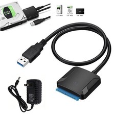 USB 3.0 to SATA III Adapter For 2.5" 3.5" SSD HDD Hard Drive - With Power Supply