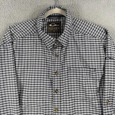 Drake Waterfowl Shirt Mens Medium Plaid Long Sleeve Button Up Nylon Polyester