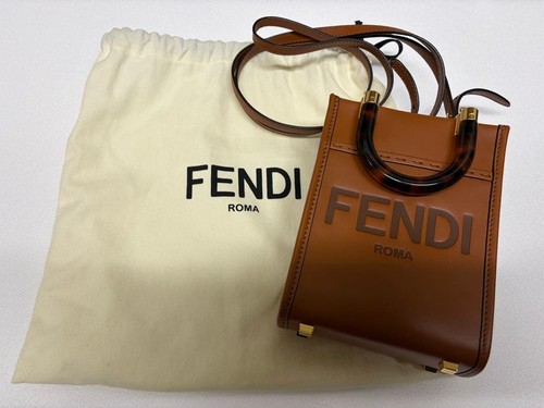 Fendi Sunshaine Mini Brown Leather Shoulder Bag Pre-owned From Japan