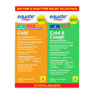 Equate Daytime and Nighttime Cold & Cough Multi-Symptom Powder Packets Combo Pac