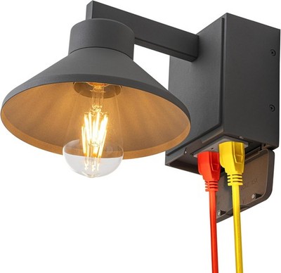 Outdoor Wall Sconce with GFCI Outlet Matte Grey Waterproof