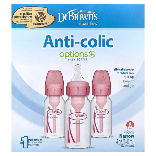 Natural Flow®, Anti-colic Options+™ Baby Bottle, 0 Months +, 3 Pack, 4 oz (120