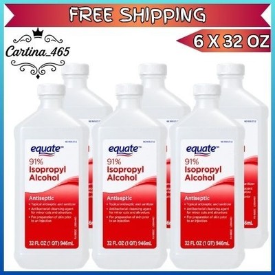 Equate 91% Isopropyl Alcohol Antiseptic Liquid, Resealable, 6 PACK, 32 Fl oz