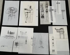 Rare Folio of 12 Brutalist Sculpture Concept Drawings: George Pickard - 1960's
