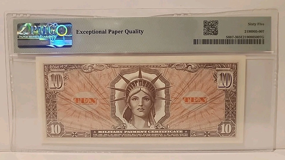 Military Payment Certificate of 10$ Series 641, Third Printing, PMG 65 EPQ. - Image 2 of 2