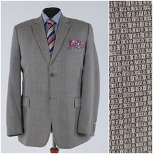 Mens Blazer 44R UK Size LUCAS DELLI Pin Check Beige Wool Sport Coat Jacket