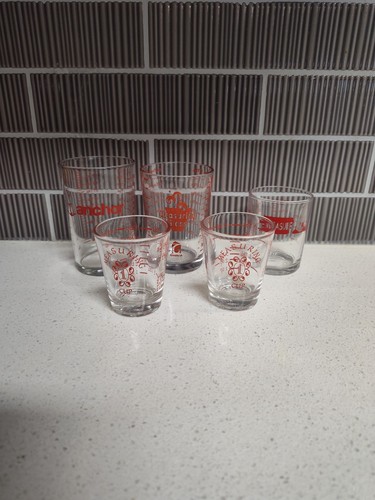 Lot of Measuring Glasses 2 - 1.5 oz, 2.6 oz, 4 oz, and 5 oz Anchor Hocking Gemco