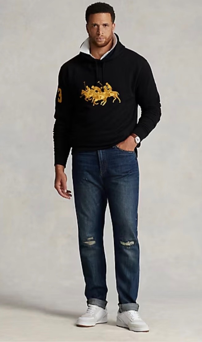 Felpa con cappuccio Polo RALPH LAUREN uomo B&T nera logo “TRIPLE PONY” “3” NUOVA CON ETICHETTE LT