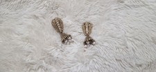 Vintage Miriam Haskell ? dangle Earrings Gold Tone Diamonte Faux Pearl Detail