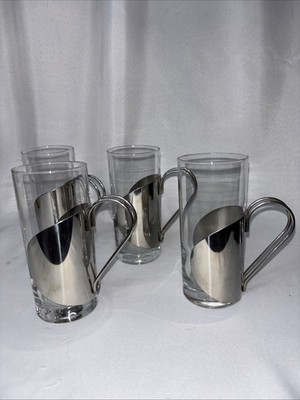 Vintage Irish Coffee Glasses with Metal Removable Handle Set of 4