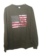 Men's American Flag Green Long Sleeve Pullover T-shirt Small