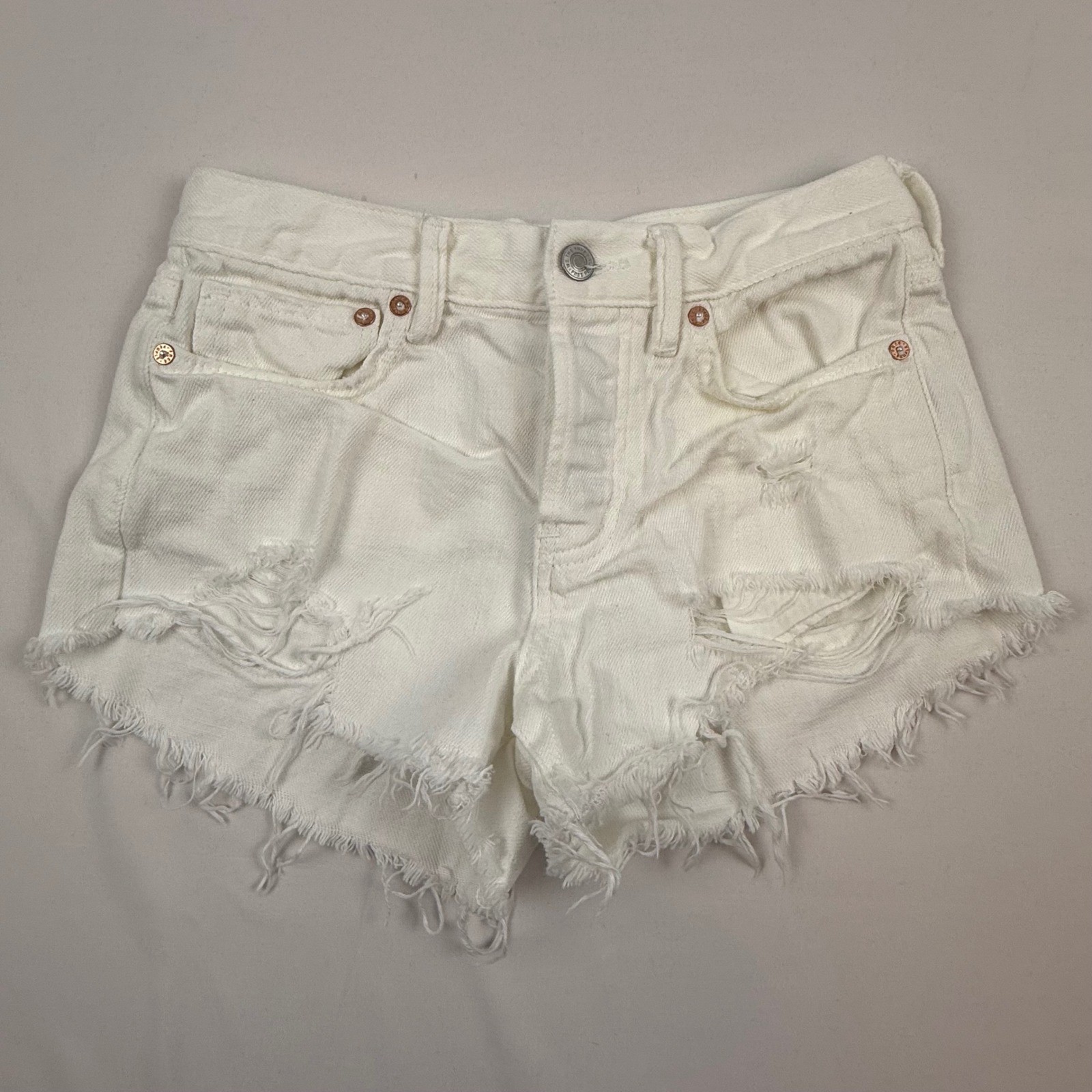 We The Free Free People White Distressed Denim Shorts Button Fly Size 24