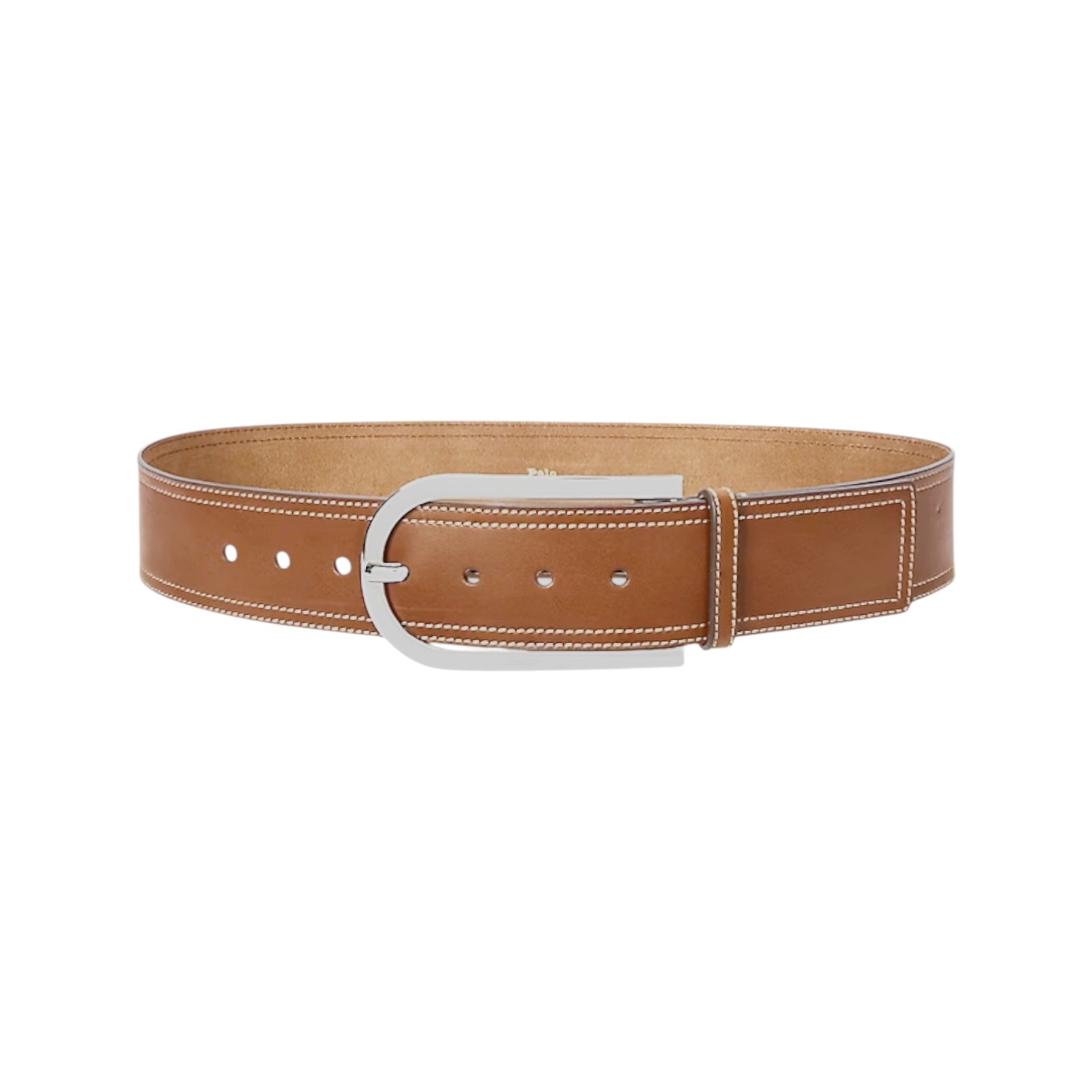 POLO RALPH LAUREN Elongated-Buckle Leather Belt in Cuoio & Silver S