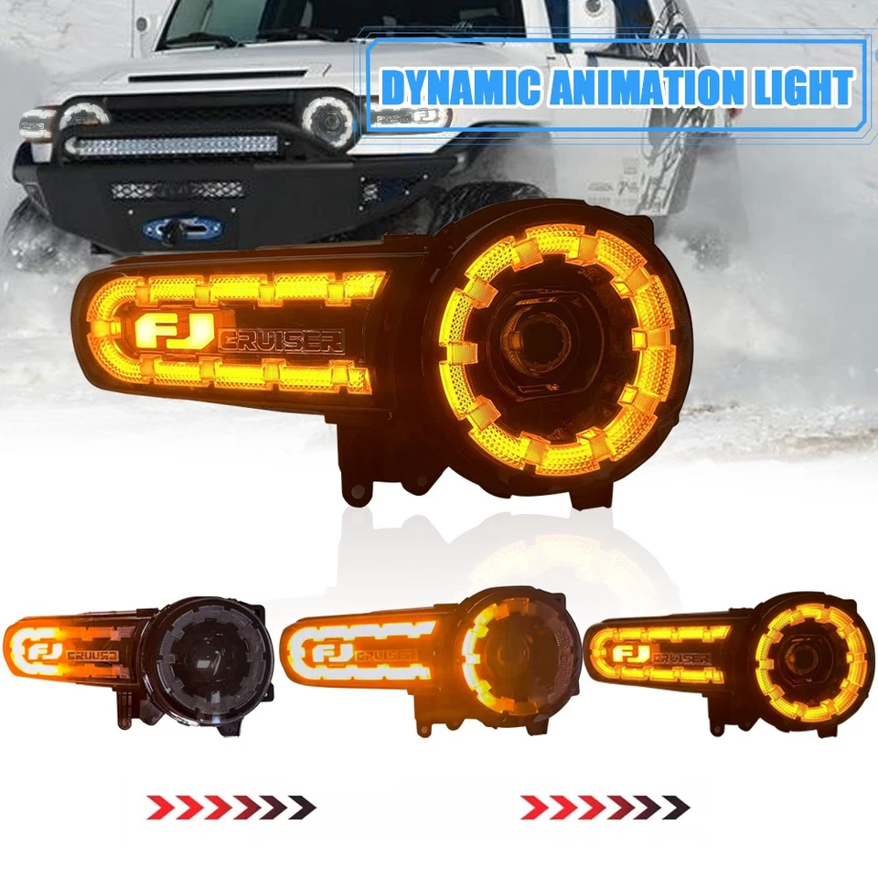 Fits 2007-2014 Toyota FJ Cruiser Sequential Pair LED Headlights Turn Signal Lamp - Imagem 3 de 4