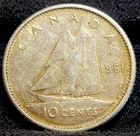 1961 Canada 10 Cents (80% Silver) Coin Elizabeth II. GOOD BOOK FILLER