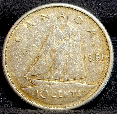 1961 Canada 10 Cents (80% Silver) Coin Elizabeth II. GOOD BOOK FILLER