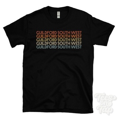 GUILDFORD SOUTH WEST WIEDERHOLTES RETRO-STIL T-SHIRT Herren & Damen UK Ortsname