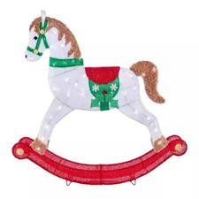 4 ft Lighted Rocking Horse Tinsel Holiday Yard Christmas Farmhouse Decor NEW